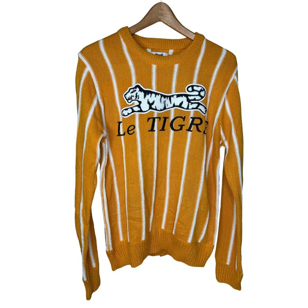 Le Tigre Striped Retro Sweater Long Sleeve Crew Neck Orange White Size Large